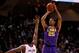 Feb 12, 2014; College Station, TX, USA; LSU Tigers forward Jordan Mickey (25) shoots the ball over Texas A&M Aggies forward Tavario Miller (4) during the first half at Reed Arena. Mandatory Credit: Soobum Im-USA TODAY Sports