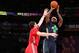 NEW ORLEANS, LA - FEBRUARY 16: LeBron James of the Eastern Conference All-Stars shoots against Kevin Love of the Western Conference All-Stars during the 2014 NBA All-Star Game as part of the 2014 All-Star Weekend at Smoothie King Center on February 16, 20