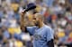 ST. PETERSBURG, FL - JUNE 25: Pitcher David Price #14 of the Tampa Bay Rays lifts his hat to the crowd as he comes off the mound after giving up a solo home run to Andrew McCutchen #22 of the Pittsburgh Pirates during the ninth inning of a game on June 2