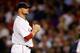 Jun 12, 2014; Boston, MA, USA; Boston Red Sox pitcher Jon Lester (31) holds the ball during the eighth inning against the Cleveland Indians at Fenway Park. Mandatory Credit: Greg M. Cooper-USA TODAY Sports