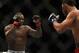 July 26, 2014; San Jose, CA, USA; Anthony Johnson (red gloves) fights Rogerio Nogueira (blue gloves) during the light heavyweight bout of the FOX UFC Saturday at SAP Center. Mandatory Credit: Kyle Terada-USA TODAY Sports