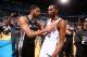 OKLAHOMA CITY, OK - MAY 31: Tim Duncan #21 of the San Antonio Spurs and Kevin Durant #35 of the Oklahoma City Thunder after Game 6 of the Western Conference Finals during the 2014 NBA playoffs at Chesapeake Energy Arena on may 31, 2014 in Oklahoma City, O