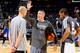 SAN ANTONIO, TX - NOVEMBER 15: Chip Engelland, assistant coach of the San Antonio Spurs, center, speaks with Kawhi Leonard #2 before a game against the New York Knicks on November 15, 2012 at the AT&T Center in San Antonio, Texas. NOTE TO USER: User expre