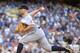 LOS ANGELES, CA - JULY 01: Justin Masterson #63 of the Cleveland Indians pitches against the Los Angeles Dodgers during the first inning at Dodger Stadium on July 1, 2014 in Los Angeles, California. (Photo by Harry How/Getty Images)