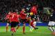 CARDIFF, WALES - NOVEMBER 24: Marouane Fellaini of Manchester United battles for a header with Ben Turner and Fraizer Campbell of Cardiff during the Barclays Premier League match between Cardiff City and Manchester United at Cardiff City Stadium on Novem