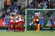 GLASGOW, SCOTLAND - JULY 30:Alex Danson of England celebrates after scoring a goal during the Women's preliminaries match between Scotland and England at Glasgow National Hockey Centre during day seven of the Glasgow 2014 Commonwealth Games on July 30, 2