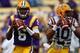 LSU QBs Brandon Harris (6) and Anthony Jennings (10)