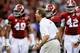 NEW ORLEANS, LA - JANUARY 02: Head coach Nick Saban of the Alabama Crimson Tide reacts after a penalty during the game against the Oklahoma Sooners during the Allstate Sugar Bowl at the Mercedes-Benz Superdome on January 2, 2014 in New Orleans, Louisiana