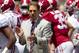 Apr 19, 2014; Tuscaloosa, AL, USA; Alabama Crimson Tide head coach Nick Saban brings the team on to the field prior to the A-Day game at Bryant-Denny Stadium. Mandatory Credit: Marvin Gentry-USA TODAY Sports