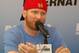 Dale Earnhardt Jr. makes a point to media at Daytona International Speedway.