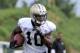 Jul 28, 2014; White Sulpher Springs, WV, USA; New Orleans Saints wide receiver Brandin Cooks (10) carries the ball during training camp at The Greenbrier. Mandatory Credit: Michael Shroyer-USA TODAY Sports