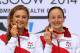EDINBURGH, SCOTLAND - JULY 30: Alicia Blagg and Rebecca Gallantree of England pose with the gold medals during the medal ceremony for the Women's Synchronised 3m Springboard Final at Royal Commonwealth Pool during day seven of the Glasgow 2014 Commonweal
