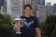 Sep 10, 2013; New York, NY, USA; Rafael Nadal (ESP) poses for a photo in Central Park the day after winning the 2013 US Open. Mandatory Credit: Susan Mullane-USA TODAY Sports
