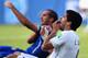 NATAL, BRAZIL - JUNE 24: Luis Suarez of Uruguay and Giorgio Chiellini of Italy react after a clash during the 2014 FIFA World Cup Brazil Group D match between Italy and Uruguay at Estadio das Dunas on June 24, 2014 in Natal, Brazil. (Photo by Matthias H