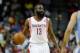 Apr 6, 2014; Houston, TX, USA; Houston Rockets guard James Harden (13) brings up the ball during the first quarter against the Denver Nuggets at Toyota Center. Mandatory Credit: Andrew Richardson-USA TODAY Sports