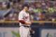 Jul 26, 2014; St. Petersburg, FL, USA; Boston Red Sox starting pitcher John Lackey (41) reacts on the mound after he gave up a walk during the first inning against the Tampa Bay Rays at Tropicana Field. Mandatory Credit: Kim Klement-USA TODAY Sports
