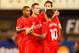 NEW YORK, NY - JULY 30: Jordan Henderson #14 of Liverpool celebrates scoring a goal in the 59th minute against Manchester City during the International Champions Cup 2014 at Yankee Stadium on July 30, 2014 in the Bronx borough of New York City. (Photo b