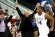 RALEIGH, NC - MARCH 21: Head coach Bob Hoffman of the Mercer Bears reacts as Rasheed Sulaimon #14 of the Duke Blue Devils runs by during the Second Round of the 2014 NCAA Basketball Tournament at PNC Arena on March 21, 2014 in Raleigh, North Carolina. (