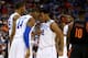 RALEIGH, NC - MARCH 21: Quinn Cook #2, Rasheed Sulaimon #14 and Rodney Hood #5 of the Duke Blue Devils celebrate in the second half against the Mercer Bears in the second round of the 2014 NCAA Men's Basketball Tournament at PNC Arena on March 21, 2014 i