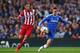 LONDON, ENGLAND - APRIL 30: Mario Suarez of Club Atletico de Madrid closes down Fernando Torres of Chelsea during the UEFA Champions League semi-final second leg match between Chelsea and Club Atletico de Madrid at Stamford Bridge on April 30, 2014 in Lon