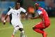 NATAL, BRAZIL - JUNE 16: Christian Atsu of Ghana controls the ball against DaMarcus Beasley of the United States during the 2014 FIFA World Cup Brazil Group G match between Ghana and the United States at Estadio das Dunas on June 16, 2014 in Natal, Brazil
