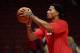 CHICAGO, IL - FEBRUARY 11: Derrick Rose #1 of the Chicago Bulls, who suffered a season-ending knee injury in November, practices his shooting before the Bulls take on the Atlanta Hawks at the United Center on February 11, 2014 in Chicago, Illinois. NOTE