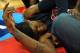 Aug 1, 2014; Las Vegas, NV, USA; USA Team Blue guard Paul George lays on the floor after injuring his leg during the USA Basketball Showcase at Thomas & Mack Center. Mandatory Credit: Stephen R. Sylvanie-USA TODAY Sports