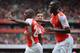 LONDON, ENGLAND - AUGUST 02: Joel Campbell of Arsenal celebrates scoring with Yaya Sanogo during the Emirates Cup match between Arsenal and Benfica at the Emirates Stadium on August 2, 2014 in London, England. (Photo by Michael Regan/Getty Images)