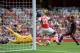 LONDON, ENGLAND - AUGUST 02: Yaya Sanogo of Arsenal scores his first goal during the Emirates Cup match between Arsenal and Benfica at the Emirates Stadium on August 2, 2014 in London, England. (Photo by Michael Regan/Getty Images)