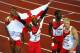 GLASGOW, SCOTLAND - AUGUST 02: Conrad Williams, Matthew Hudson-Smith, Michael Bingham and Daniel Awde of England celebrate winning gold in the Mens 4x400 metres relay at Hampden Park during day ten of the Glasgow 2014 Commonwealth Games on August 2, 20