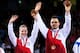 GLASGOW, SCOTLAND - AUGUST 03: Gold medallists Gabrielle Adcock and Chris Adcock of England celebrate victory in the medal ceremony for the Mixed Doubles Gold Medal Match at Emirates Arena during day eleven of the Glasgow 2014 Commonwealth Games on Augu