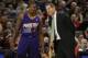 Mar 16, 2014; Toronto, Ontario, CAN; Phoenix Suns point guard Eric Bledsoe (2) listens to head coach Jeff Hornacek on the sideline against the Toronto Raptors at Air Canada Centre. The Suns beat the Raptors 121-113. Mandatory Credit: Tom Szczerbowski-USA