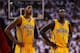 MIAMI, FL - MAY 22: Paul George #24 and Lance Stephenson #1 of the Indiana Pacers look on in the second half against the Miami Heat during Game One of the Eastern Conference Finals at AmericanAirlines Arena on May 22, 2013 in Miami, Florida. NOTE TO USER:
