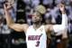 Jun 12, 2014; Miami, FL, USA; Miami Heat guard Dwyane Wade (3) reacts prior to game four of the 2014 NBA Finals against the San Antonio Spurs at American Airlines Arena. Mandatory Credit: Bob Donnan-USA TODAY Sports