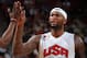 LAS VEGAS, NV - AUGUST 1: DeMarcus Cousins #36 shakes hands with a teammate during the USAB scrimmage on August 1, 2014 at the Thomas & Mack Center in Las Vegas, Nevada. NOTE TO USER: User expressly acknowledges and agrees that, by downloading and/or usi
