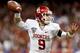 Jan 2, 2014; New Orleans, LA, USA; Oklahoma Sooners quarterback Trevor Knight (9) against the Alabama Crimson Tide during the second half of a game at the Mercedes-Benz Superdome. Oklahoma defeated Alabama 45-31. Mandatory Credit: Derick E. Hingle-USA TO