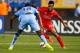NEW YORK, NY - JULY 30: Raheem Sterling #31 of Liverpool plays the ball against Dedryck Boyata #38 of Manchester City during the International Champions Cup 2014 at Yankee Stadium on July 30, 2014 in the Bronx borough of New York City. (Photo by Mike St