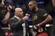 Apr 26, 2014; Baltimore, MD, USA; Joe Rogan interviews Jon Jones after the UFC light heavy weight championship fight against Glover Teixeria at Baltimore Arena. Jones retained the light heavy height championship by defeating Teixeria. Mandatory Credit:
