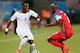 NATAL, BRAZIL - JUNE 16: Christian Atsu of Ghana controls the ball against DaMarcus Beasley of the United States during the 2014 FIFA World Cup Brazil Group G match between Ghana and the United States at Estadio das Dunas on June 16, 2014 in Natal, Brazil