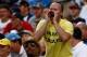 ATLANTA - AUGUST 14: An unidentified fan yells at Barry Bonds with a 'Barry Cheats' t-shirt on during the game between the Atlanta Braves and the San Francisco Giants at Turner Field August 14, 2007 in Atlanta, Georgia. (Photo by Mike Zarrilli/Getty Ima