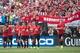 Aug 2, 2014; Ann Arbor, MI, USA; Manchester United players celebrate the goal of midfielder Ashley Young (18) during the first half against Real Madrid at Michigan Stadium. Mandatory Credit: Tim Fuller-USA TODAY Sports