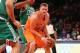 NEW YORK, NY - DECEMBER 08: Cole Aldrich #45 of the New York Knicks dribbles the ball against the Boston Celtics at Madison Square Garden on December 8, 2013 in New York City. NOTE TO USER: User expressly acknowledges and agrees that, by downloading and o