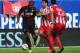 CHICAGO, IL - JULY 27: Glen Johnson #2 of Liverpool is defended by Dimitris Siovas #23 of Olympiacos FC during the International Champions Cup 2014 on July 27, 2014 at Soldier Field in Chicago, Illinois. (Photo by David Banks/Getty Images)