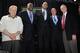 LOS ANGELES - FEBRUARY 17: (L-R) Los Angeles Lakers owner Jerry Buss, Former players Magic Johnson, Kareem Abdul-Jabbar, Jerry West and Pat Riley pose for a photo during a Jerry West Statue Unveiling at the Staples Center as part of the 2011 NBA All-Star