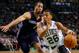 Apr 11, 2014; Boston, MA, USA; Boston Celtics guard Phil Pressey (26) drives the ball against Charlotte Bobcats guard Jannero Pargo (5) in the second quarter at TD Garden. Mandatory Credit: David Butler II-USA TODAY Sports