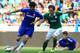 LJUBLJANA, SLOVENIA - JULY 27: Diego Costa (L) of Chelsea in action against Antonio Mlinar Delamea (L) of FC Olimpija Ljubljana during the Pre Season Friendly match between FC Olimpija Ljubljana and Chelsea at Stozice stadium in Ljubljana, Slovenia on Su