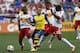 HARRISON, NJ - JULY 26: Jack Wilshere #10 of Arsenal fights for the ball with Ibrahim Sekagya #32, Ambroise Oyongo #3 and Tim Cahill #17 of New York Red Bulls during their friendly match at Red Bull Arena on July 26, 2014 in Harrison, NJ. (Photo by Jeff