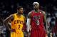 Feb 24, 2013; Miami, FL, USA; Cleveland Cavaliers point guard Kyrie Irving (2) and Miami Heat small forward LeBron James (6) during the second half at the American Airlines Arena. MIami won 109-105. Mandatory Credit: Steve Mitchell-USA TODAY Sports