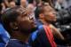 SAN ANTONIO,TX - MAY 29: Kevin Durant #35 of the Oklahoma City Thunder looks on against the San Antonio Spurs in Game Five of the Western Conference Finals during the 2014 NBA Playoffs on May 29, 2014 at the AT&T Center in San Antonio, Texas. NOTE TO USE