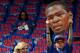 OKLAHOMA CITY, OK - MAY 3: Fans hold up signs of Kevin Durant #35 of the Oklahoma City Thunder before against the Memphis Grizzlies in Game Seven of the Western Conference Quarterfinals during the 2014 NBA Playoffs on May 3, 2014 at the Chesapeake Energy